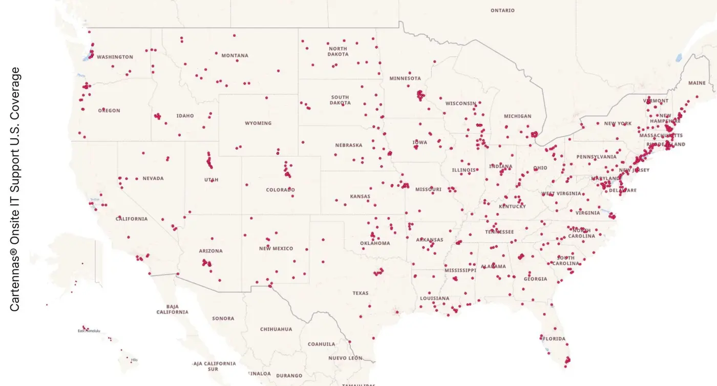 Cartennas onsite IT field service coverage across the United States